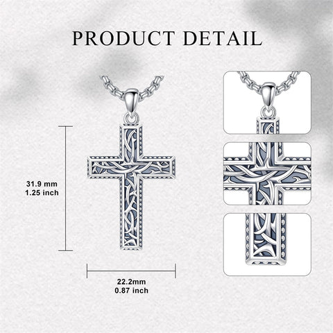 Sterling Silver Cross Christian Pendant Necklace for Men