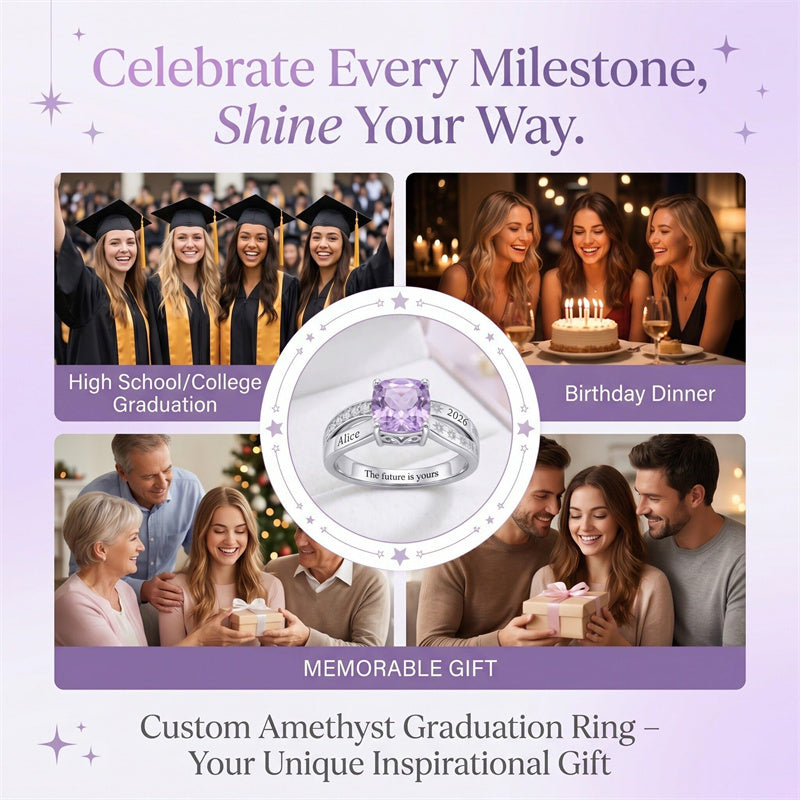 Sterling Silver Star Pattern Personalized  Class Ring for Women Elegant Graduation Gift