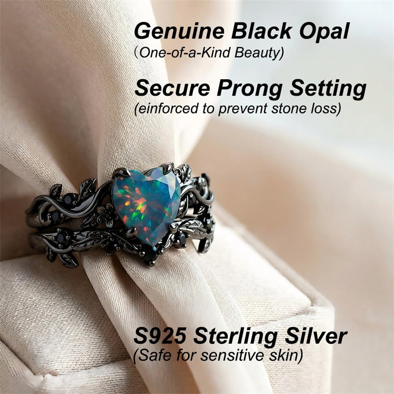 Sterling Silver 10K  14K  18K  Gold Personalized Engraved Black Opal Engagement Wedding Promise Ring for Her