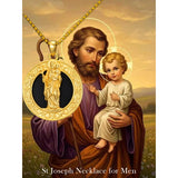 14K Gold Plated Black Onyx Patron Saint Medal Religious Amulet Pendant Necklace for Men
