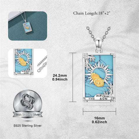 Sterling Silver Turquoise Empress The Lovers  The Moon Wheel Of Fortune The Sun Tarot Card Pendant Necklace