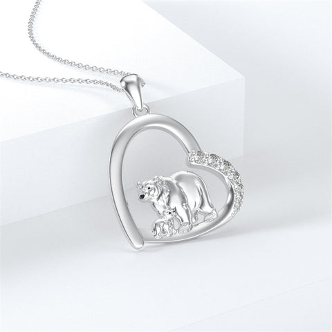 Sterling Silver Polar Bears Pendant Necklace