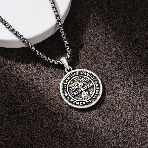 Sterling Silver Memento Mori Gothic Skull Amulet Pendant Necklace for Men
