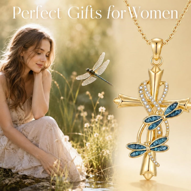 14K Gold Plated Cross Necklace for Women