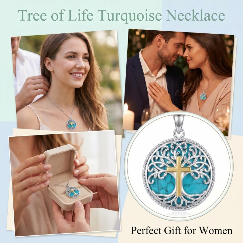 Sterling Silver Turquoise Sun and Moon AA Sobriety Celtic Knot Cross DNA Star of David Tree of Life Pendant Necklace