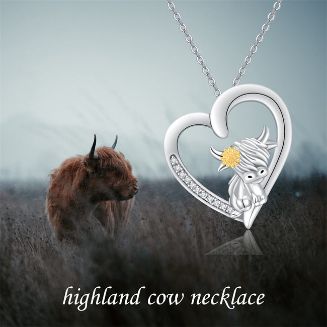 Highland Cow Necklace 925 Sterling Silver Animal Pendant Jewelry Gift For Women Girls