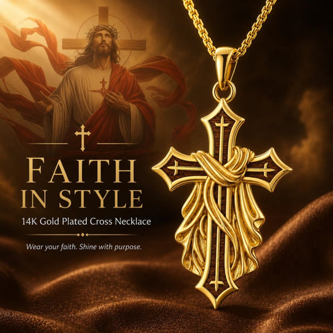 14K Gold Plated Wooden Cross Pendant Necklace Christian Catholic Jewelry Religious Gift