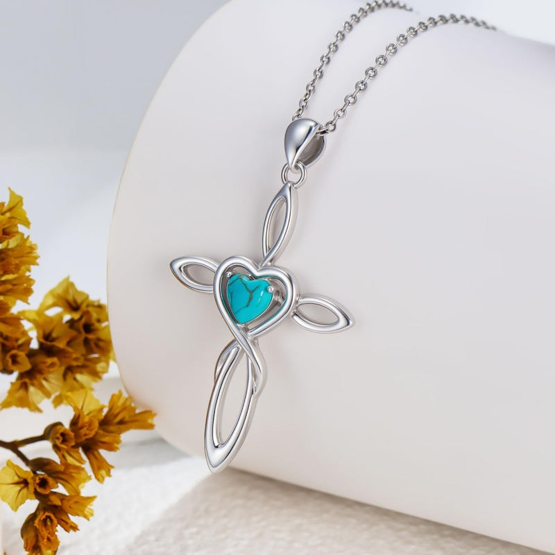 14K Gold Plated Turquoise Cross Pendant Necklace Western Jewelry for Women