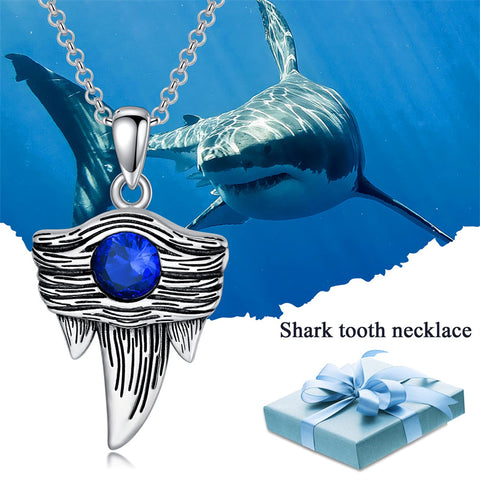 Sterling Silver Cubic Zirconia Shark Tooth Pendant Necklace