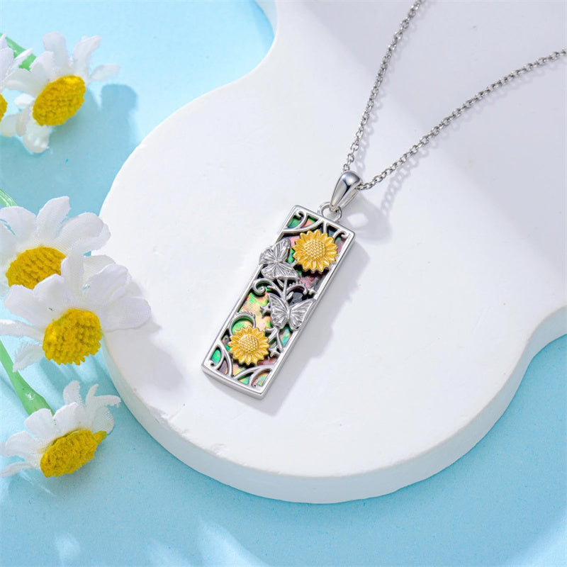 Sterling Silver Abalone Shell Bar Cardinal Bee Butterfly Hummingbird Dragonfly Phoenix Pendant Necklace for Women