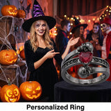 Sterling Silver Personalized Birthstone Punk Skull Bat Snake Ring Goth Jewelry for Halloween Birthday
