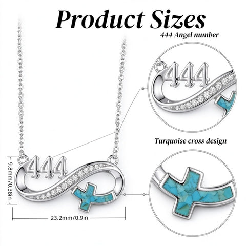 Sterling Silver Turquoise & Zirconia Infinity  111 222 333 444 777 Angel Number Pendant Necklace for Women