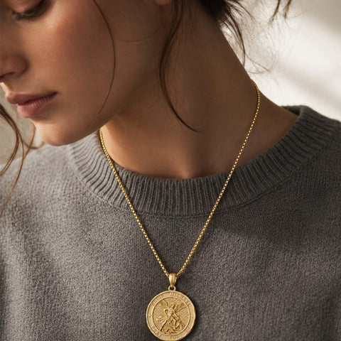 Christian Religious Medal Amulet 14K Gold Plated Pendant  Necklace