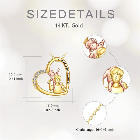 10K 14K 18K Real Gold Cubic Zirconia Daughter and Father Pendant Necklace with Engraved