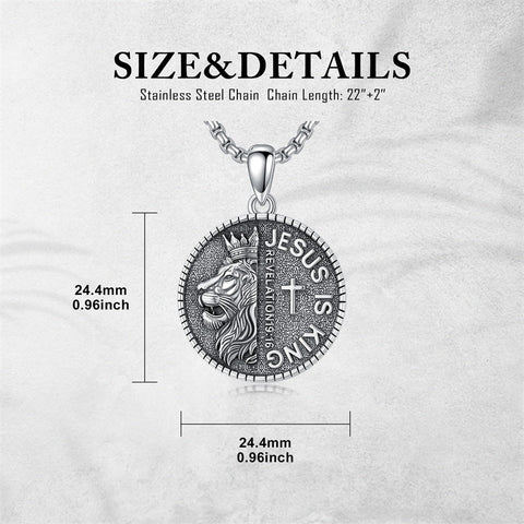 Sterling Silver Faith Bible Lion Pendant Necklace for Men