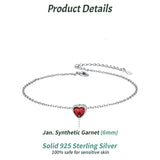 Sterling Silver Simple Dainty Round Heart Birthstone Single Layer Charm Anklet