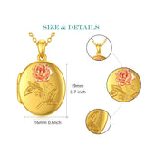 10K 14K 18K Solid Gold Personalized Photo Oval Sunflower Rose Pendant Necklace