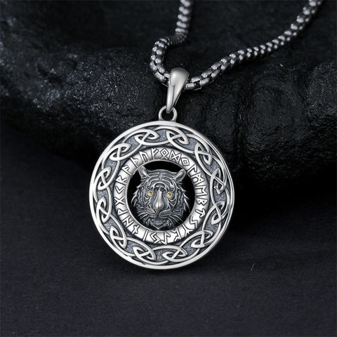 Sterling Silver Oxidized Tiger Wolf Lion Leopard Pendant Necklace for Men