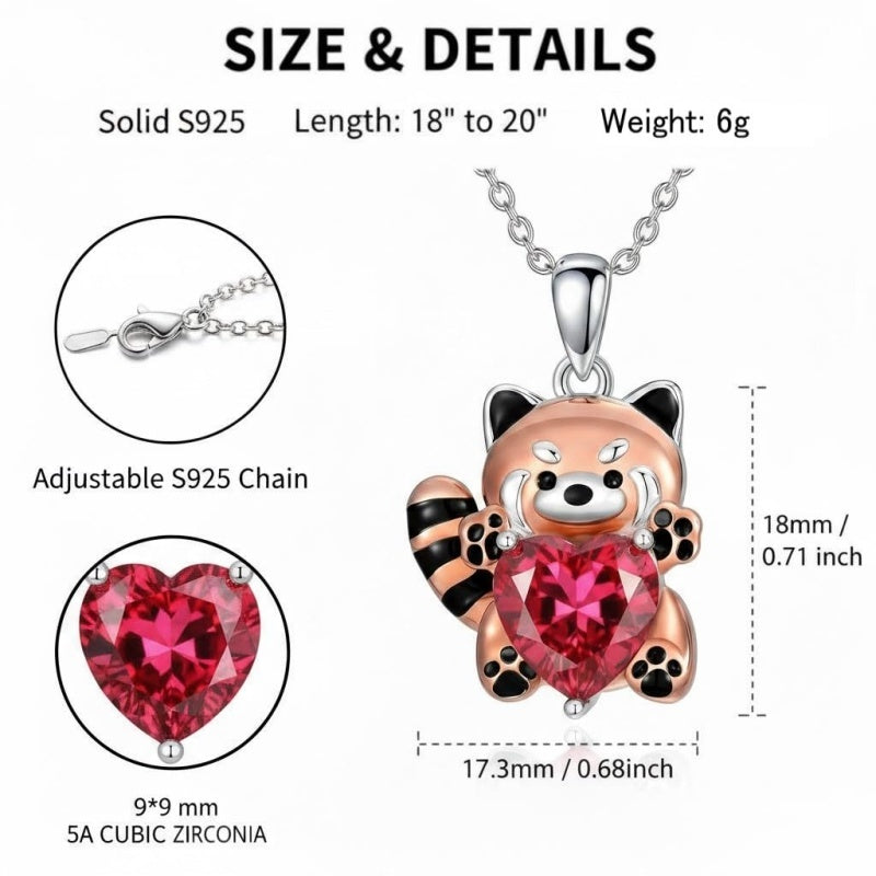 Sterling Silver Birthstone Red Panda Pendant Necklace for Women Birthstone Christmas Birthday  Gifts