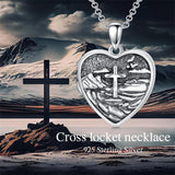 Sterling Silver Personalized Photo Cross Heart  Pendant Necklace