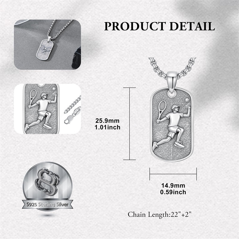 Sterling Silver Dog Tag Baseball Basketball Softball Soccer Pendant Necklace for Men