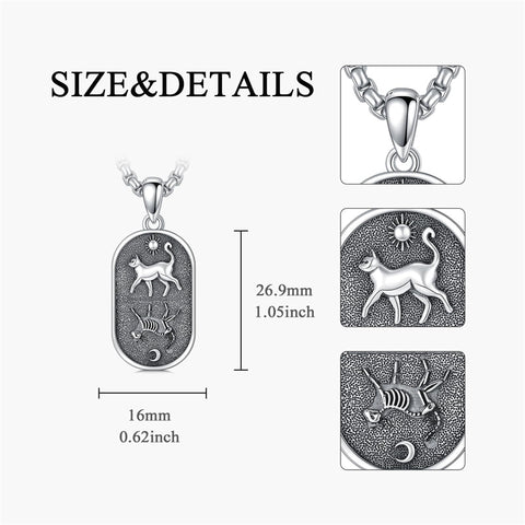 Sterling Silver Sun and Moon Skeleton Cat Dog Pendant Necklace