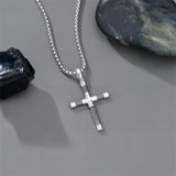 Sterling Silver Cross Christian Pendant Necklace for Men