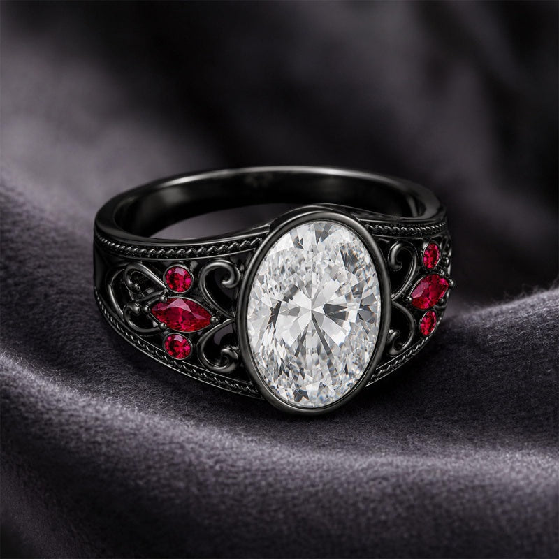 Sterling Silver 10K 14K 18K Gold Custom Engraved  Moissanite Gothic Ring for Women Halloween Gift