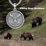 Sterling Silver Viking Raven Bear Odin Wolf Pendant Necklace for Men