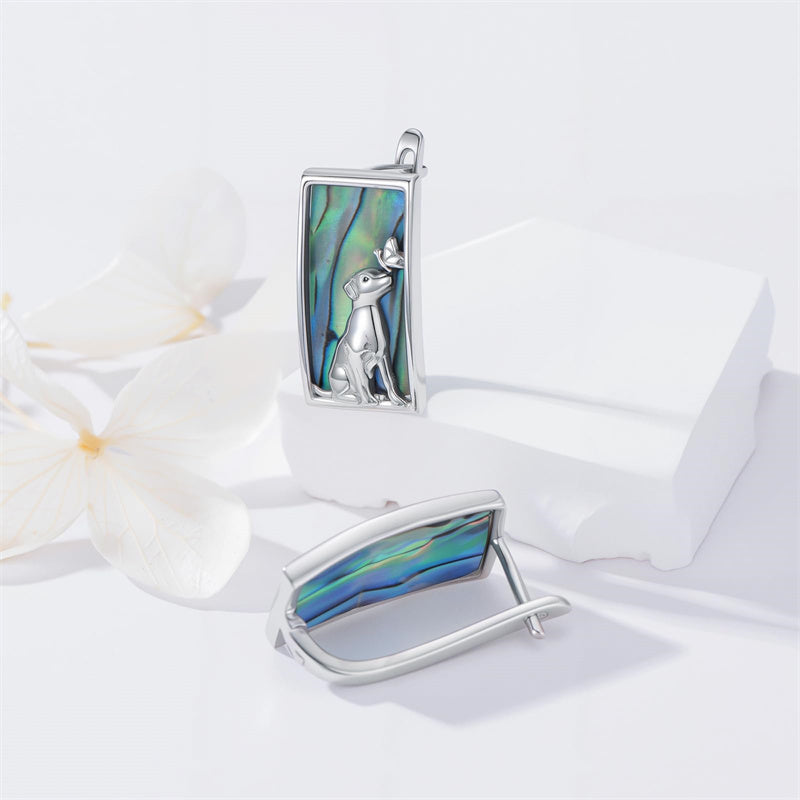 Sterling Silver Abalone Shell Mountain Cat Dog Fox Dragonfly Hummingbird Earring