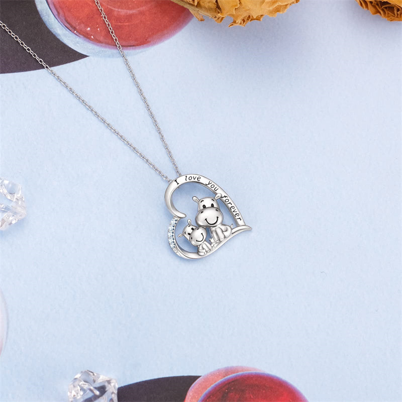 Sterling Silver Cubic Zirconia Hippo Pendant Necklace