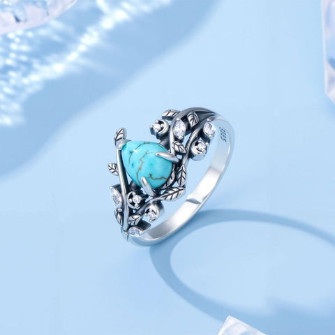 14K Gold Plated Turquoise Ring Western Jewelry Anniversary Birthday Gift for Women