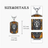 Sterling Silver Tiger Eye Wolf Pendant Necklace for Men