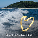 9K Gold Wave Rings Yellow Gold Adjustable Wave Band Ring Fine Gold Free Size Rings Jewelry Gifts for Women Girls