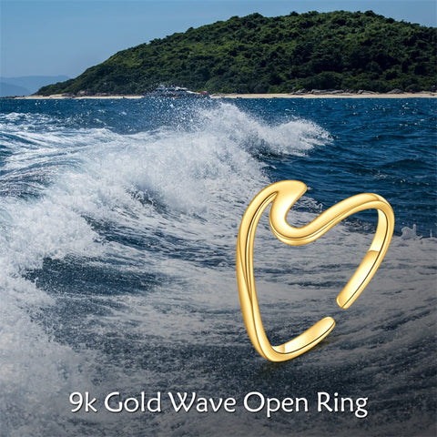 9K Yellow Gold Wave Adjustable Ring