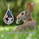 Sterling Silver Obsidian Bunny Cat Elephant Dog Fox Teardrop Pendant Necklace