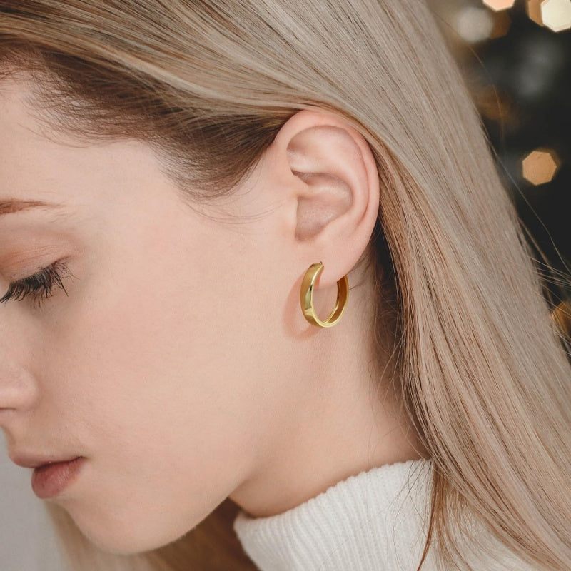 14K Gold Plated Wide-Band Profile Hoop Earring