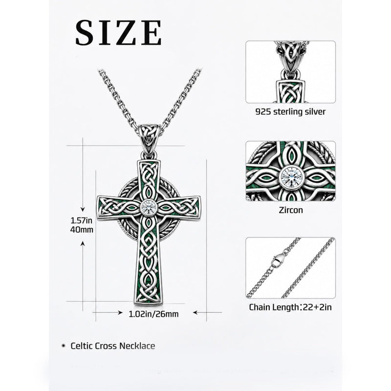 14K Gold Plated Celtic Vikin Cross Pendant Necklace Irish Jewelry Religious Protective Gift