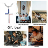 925 Sterling Silver Cross Pendant Necklace for Men Boys with 3mm Diamond-Cut Figaro Chain 22+2 inches
