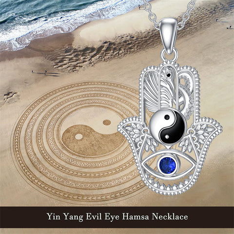 Sterling Silver Hamsa Tree of Life Viking Lion Butterfly Evil Eye Yin Yang Eye of Horus Pendant Necklace