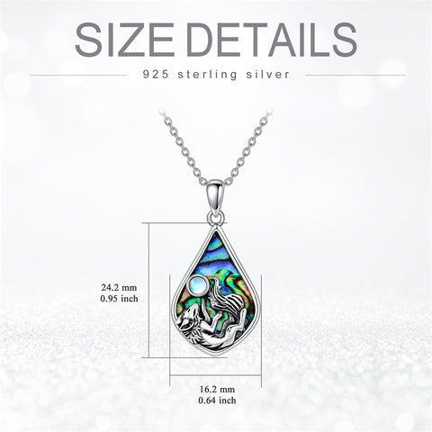 Sterling Silver Abalone Shell Moonstone Fox Pendant Necklace