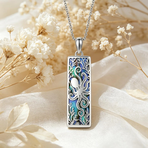 Sterling Silver Abalone Shell Bar Cardinal Bee Butterfly Hummingbird Dragonfly Phoenix Pendant Necklace for Women