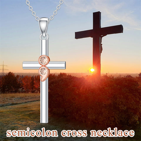 Sterling Silver Lion Semicolon Rose Sunflower Cross Pendant Religious Necklace