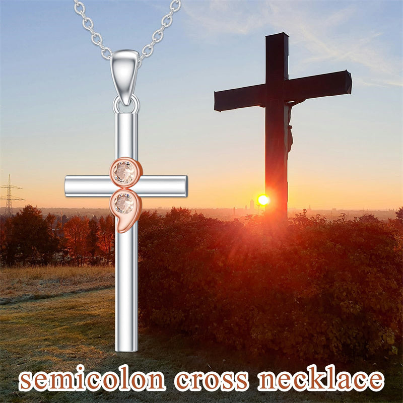 Sterling Silver Lion Semicolon Rose Sunflower Cross Pendant Religious Necklace