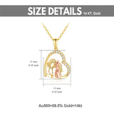 14K Solid Gold Horse and Girl Heart Necklaces for Women Yellow Gold Necklaces Fine Jewelry Present for Wife Girlfriend