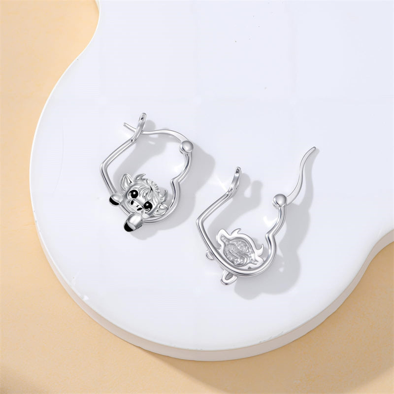Sterling Silver Fox Frog Leopard Peacock Puppy Animal Hug Hoop Earrings