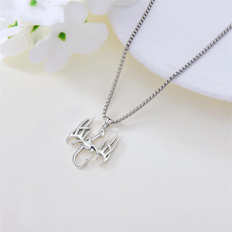 Sterling Silver Fish Hook& Antler Duck Pendant Necklace for Men