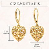 14K Gold Plated Celtic Knot Openwork Heart Leverback Earrings Christmas Birthday Gift