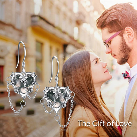 Witches Heart Moss AgaeEarrings 925 Sterling Silver Goth Black Rose Jewelry for Women