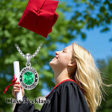 Sterling Silver Oval Personalized Text and Birthstone Class Pendant Necklace